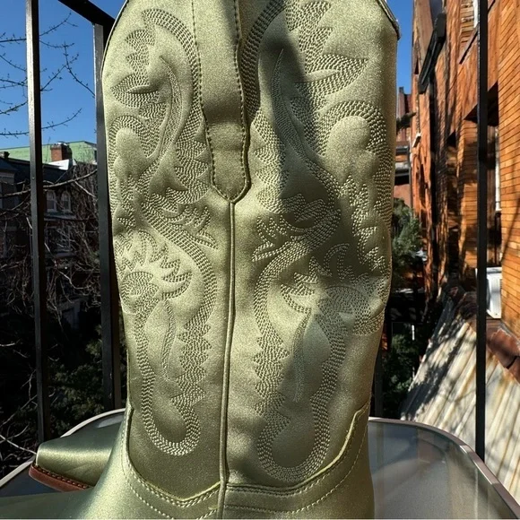 New Free People Jeffrey Campbell Dagget Western Leather Boots Green Spring